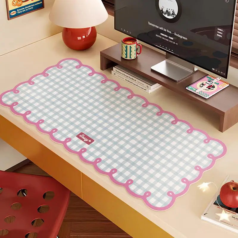 Large Checkered Mouse Pad Pink Blue – PVC Desk Mat | HUXUAN Extended Desk Mat Babs A4
