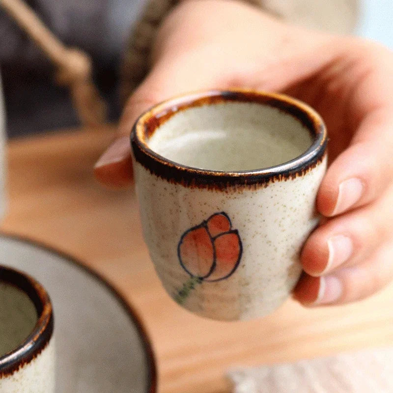 Japanese Ceramic Sake Cup Retro 50ml | Antique Style Drinkware Ceramic Sake Cup Babs D-1pc 50ml