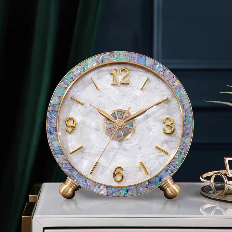Natural Seashell Brass Desk Clock – Silent Quartz Home Decor Decorative Desk Clock Babs