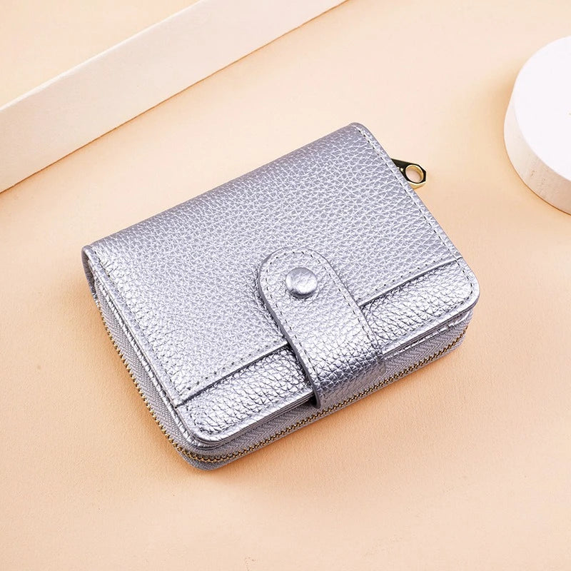 Women's Zipper Coin Purse – Multi Card Slot PU Clutch Wallet Zipper Clutch Wallet Babs Silver
