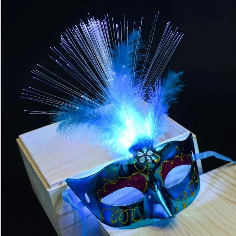 10pc Light-Up Feather Venetian Masquerade Masks for Women Masquerade Mask Set Babs