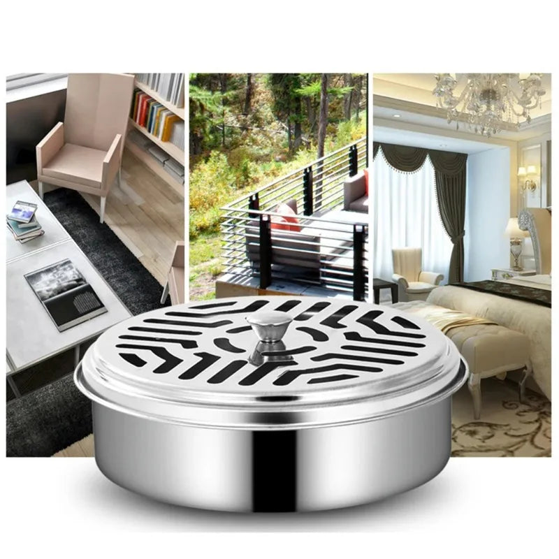 Stainless Steel Mosquito Coil Holder Round Tray with Cover Mosquito Coil Holder Babs