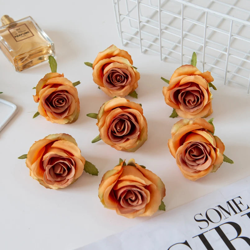 Silk Rose Artificial Flower Heads 50/100 Pcs – Wedding & Home Decor Artificial Silk Flowers Babs Orange 100 pcs