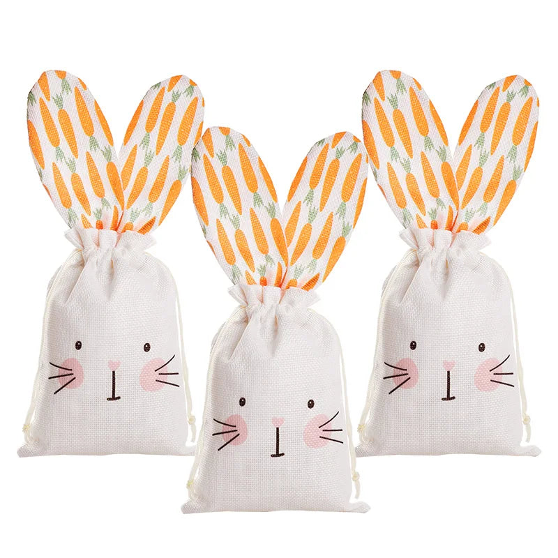 Rabbit Carrot Linen Drawstring Gift Bags – Easter & Party Linen Gift Bags Babs 3Pcs Other