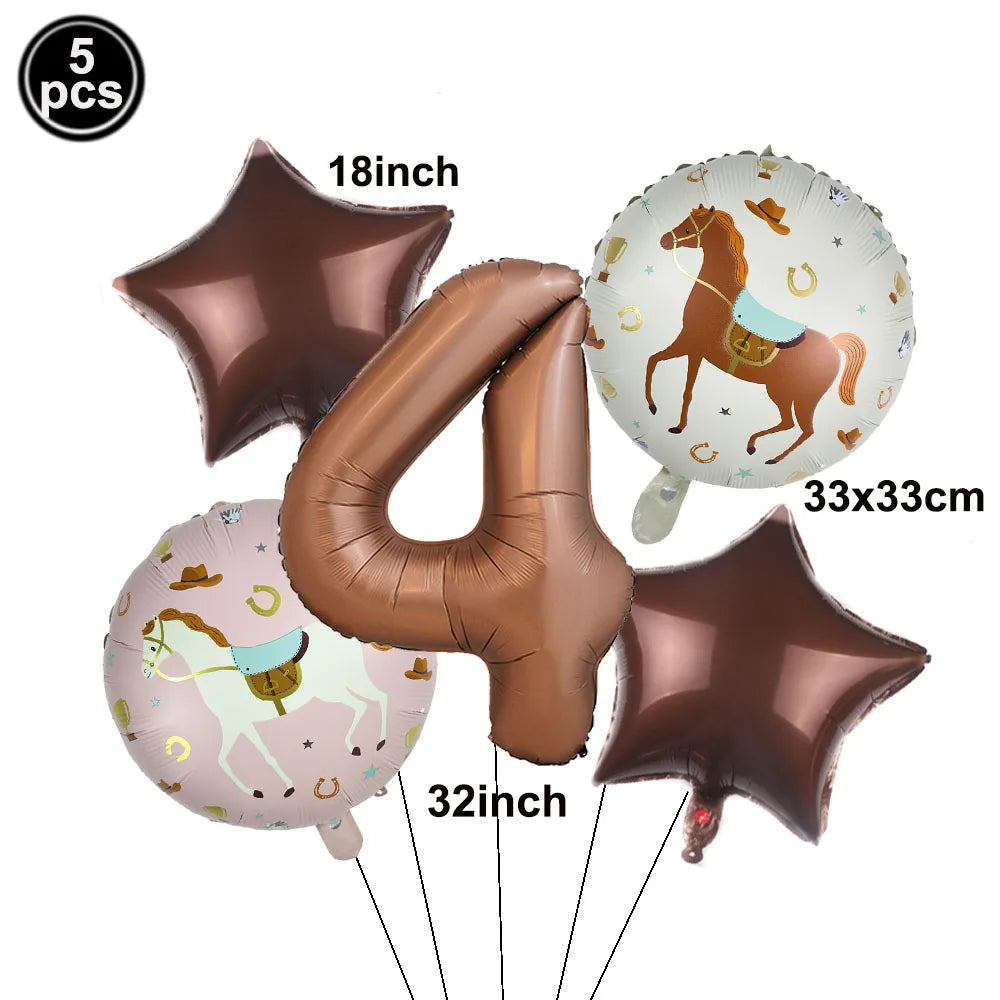 5pc Western Cowboy Horse Foil Balloon Set – Party Decor Party Foil Balloons Babs number 4 As show