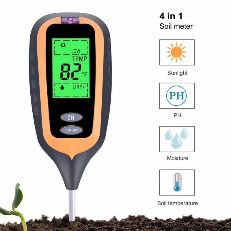 4-in-1 Soil pH Moisture Light & Temperature Tester | Plant Meter Soil Tester Meter Babs