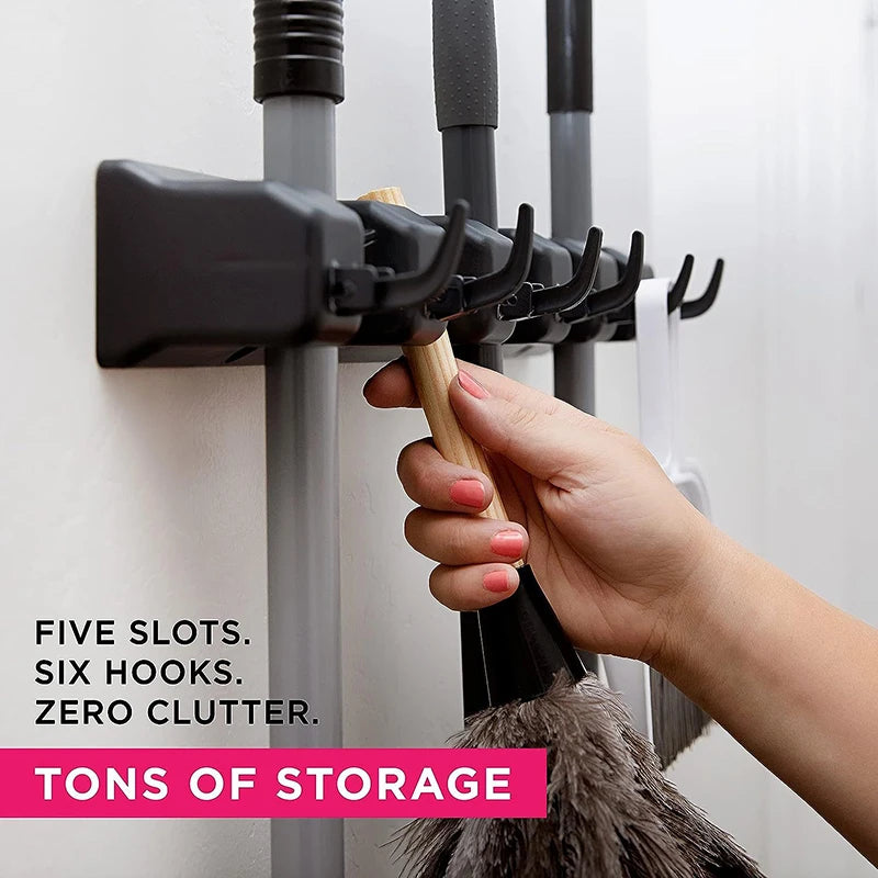 Wall Mounted Mop & Broom Holder – Multi-Slot Storage Rack Broom & Mop Holder Babs