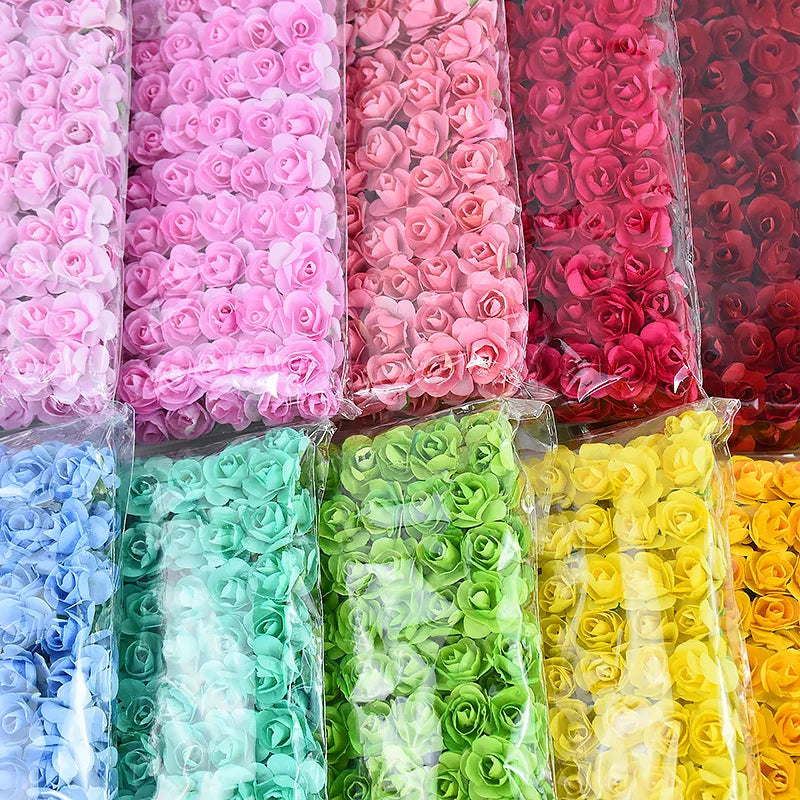 144pcs Mini 2cm Paper Rose Heads – Wedding & DIY Decor Artificial Flower Heads Babs