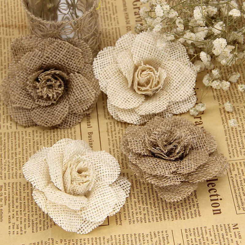 Handmade Jute Burlap Rose Flowers – Rustic Wedding & Home Decor Artificial Flower Decor Babs