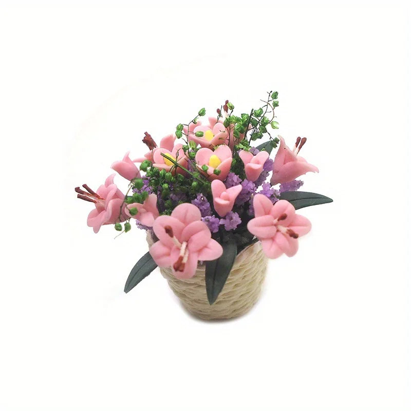 1:12 Miniature Clay Lily Flower Potted Bonsai Dollhouse Decor Dollhouse Miniature Babs
