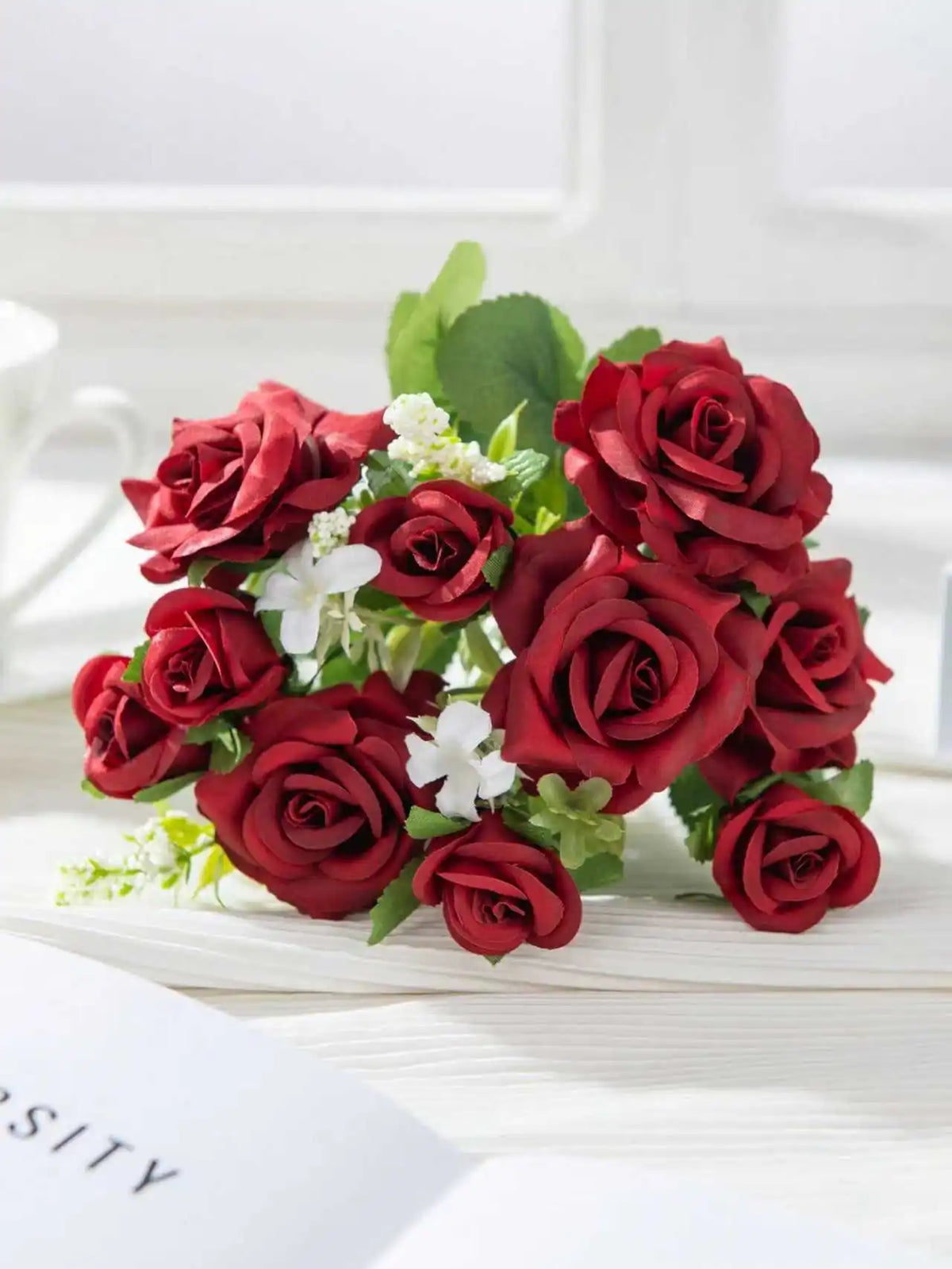 Silk Rose Artificial Flower Bouquet for Wedding & Home Decor Artificial Flower Bouquet Babs Red 1 PC