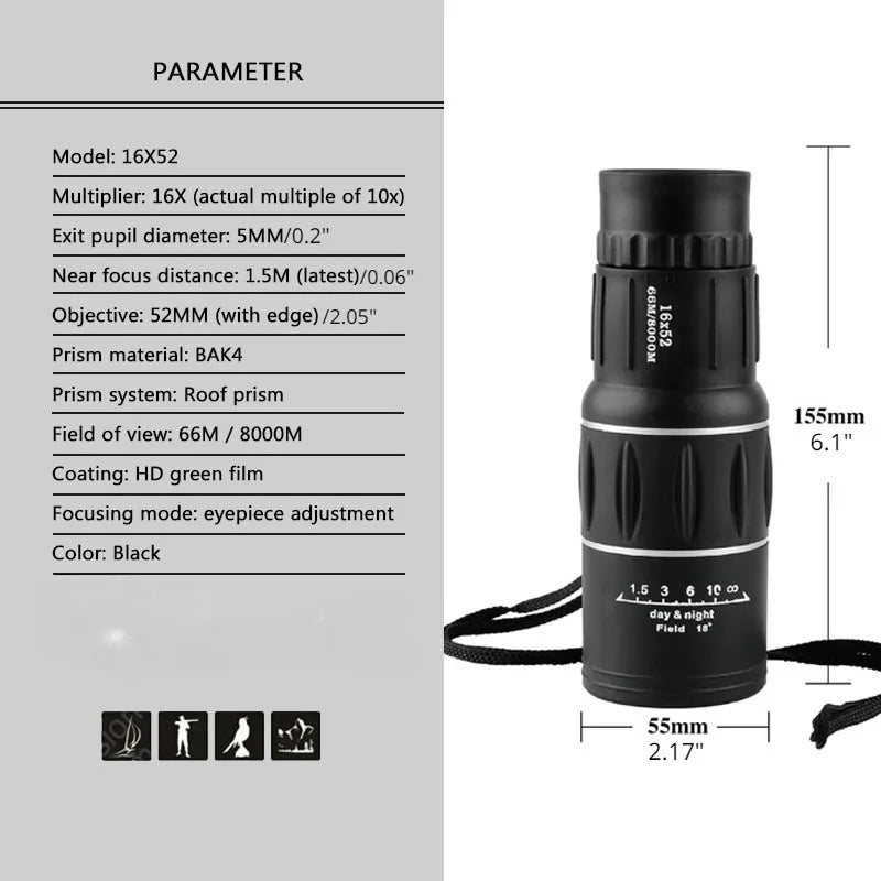 16x52 High-Power Monocular Telescope – Outdoor Spotting Scope Monocular Telescope Babs