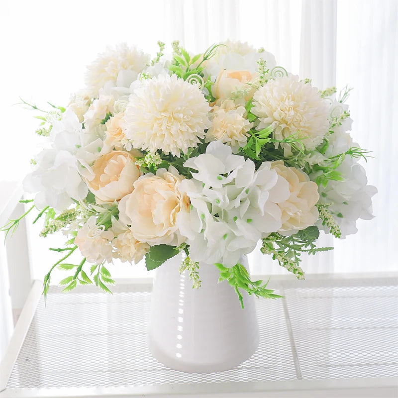 Silk Peony & Hydrangea Artificial Flower Bouquet | Home Décor Artificial Flower Bouquet Babs