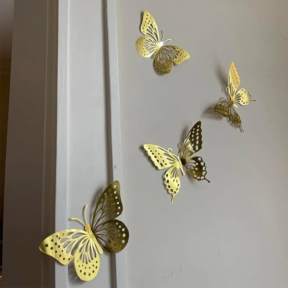 3D Gold Hollow Butterfly Wall Decor – Party & Wedding (12-48pcs) Party Wall Decorations Babs