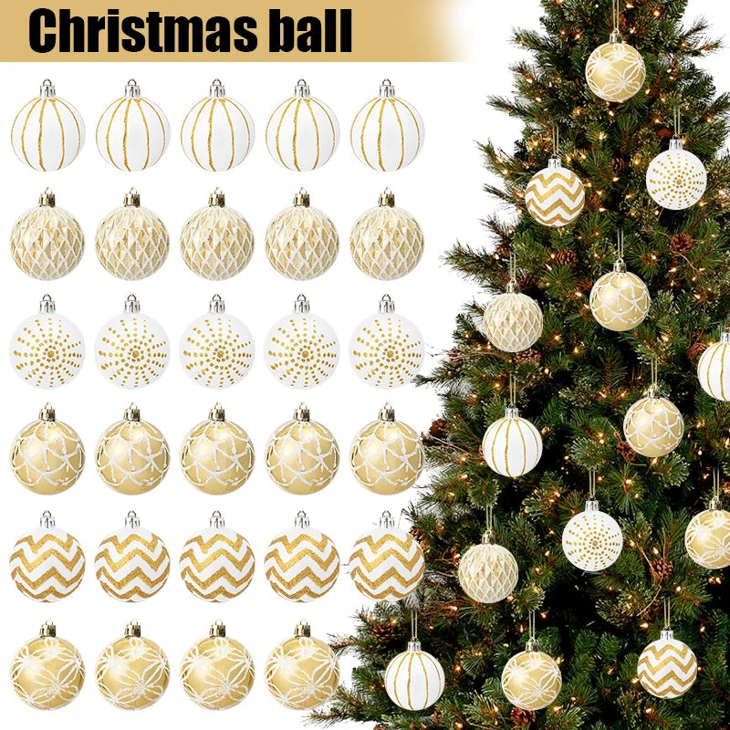 30pcs Gold & White Christmas Ball Ornaments 6cm Xmas Tree Decor Christmas Ball Ornaments Babs