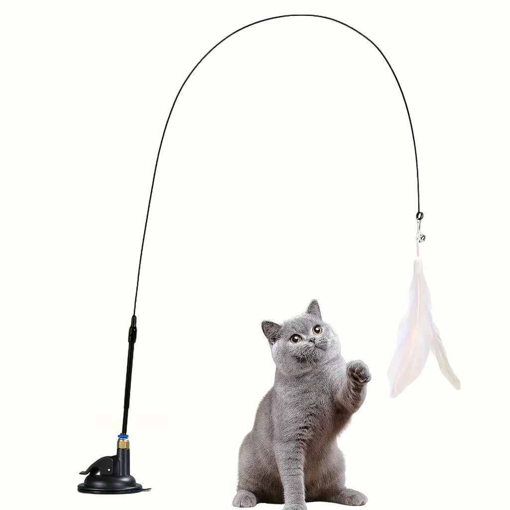 Cat Teaser Wand Toy – Interactive Bell & Feather with Suction Cup Cat Feather Wand Babs