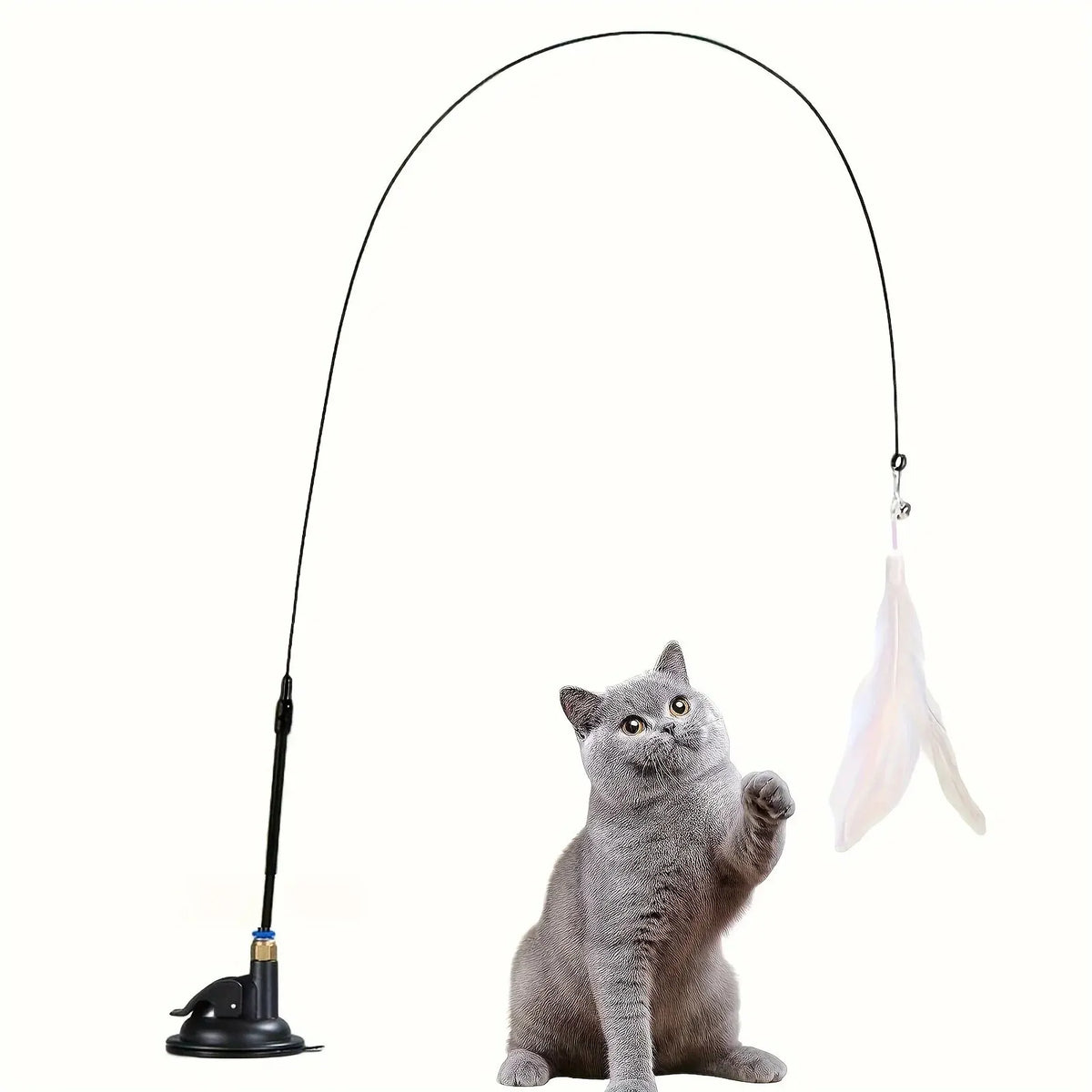 Cat Teaser Wand Toy – Interactive Bell & Feather with Suction Cup Cat Feather Wand Babs