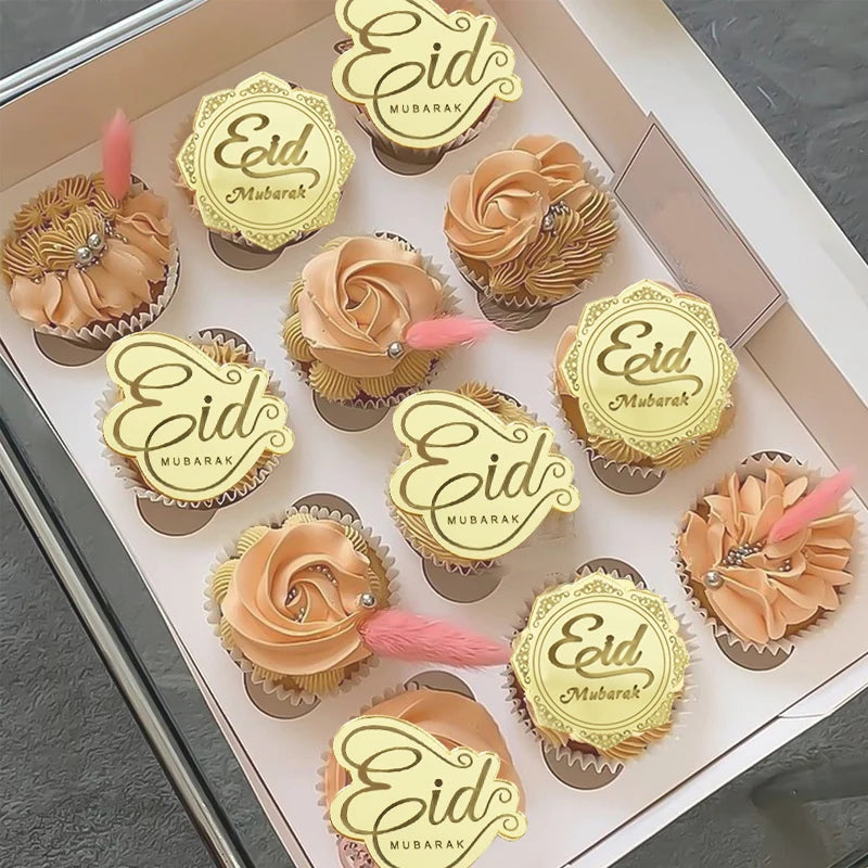 Gold Eid Mubarak Acrylic Cake Toppers – Ramadan Party Decor Cake Toppers Babs