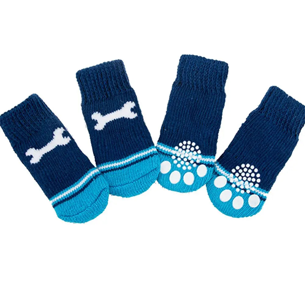 Woolen Pet Socks for Cats & Dogs – 4-Pack, Multi-Color Pet Socks Babs Blue bones L