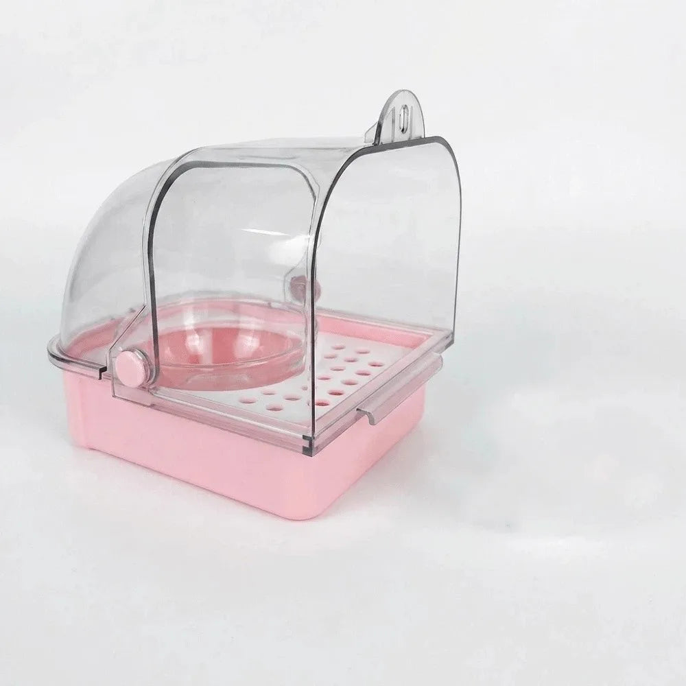 Splash-Proof Parrot Bird Bath Cage – Wall Hanging Bathing Box Bird Bath Cage Babs Pink