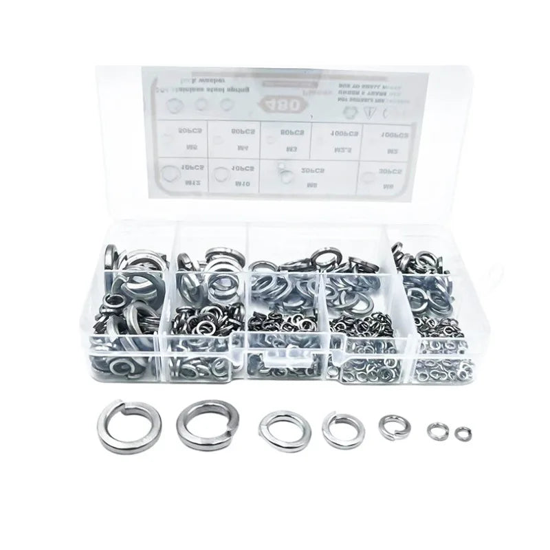 480pc Stainless Steel Lock Washer Assortment Kit M3–M10 Washer Assortment Kit Babs