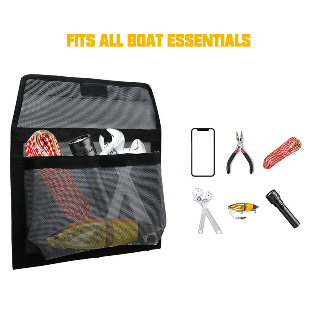 Boat Storage Mesh Bag – Adhesive Mount & Secure Flap Cover Marine Storage Bag Babs