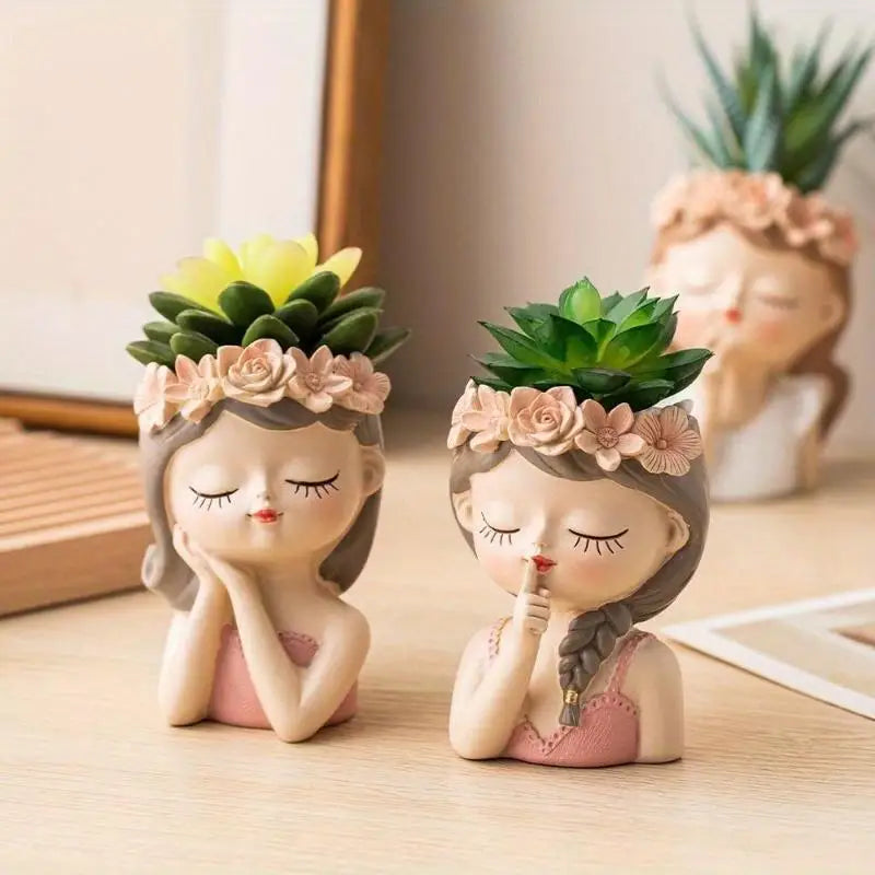 Nordic Cute Girl Resin Planter for Succulents & Cactus Decorative Planter Babs
