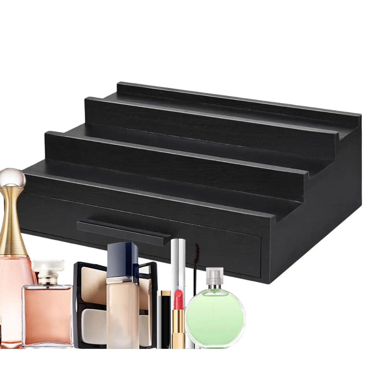 3-Tier Wood Perfume Organizer Rack with Drawers – Black Perfume Organizer Rack Babs