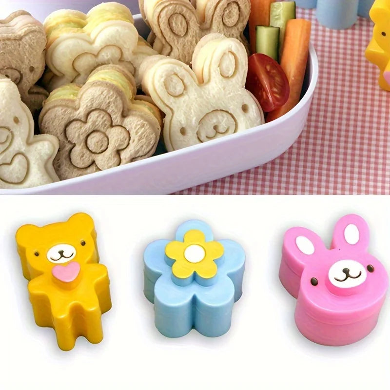 3-Piece Sandwich Cutters – Rabbit, Panda & Flower Bread Molds Sandwich Cutter Molds Babs