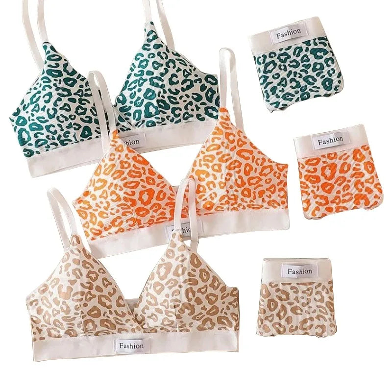 Women's Leopard Print Wire-Free Seamless Bra & Brief Set Bra & Brief Set Babs
