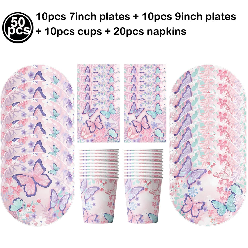 Butterfly Party Supplies Set – Plates, Cups & Foil Balloons Party Tableware Set Babs Tableware set As pictures show