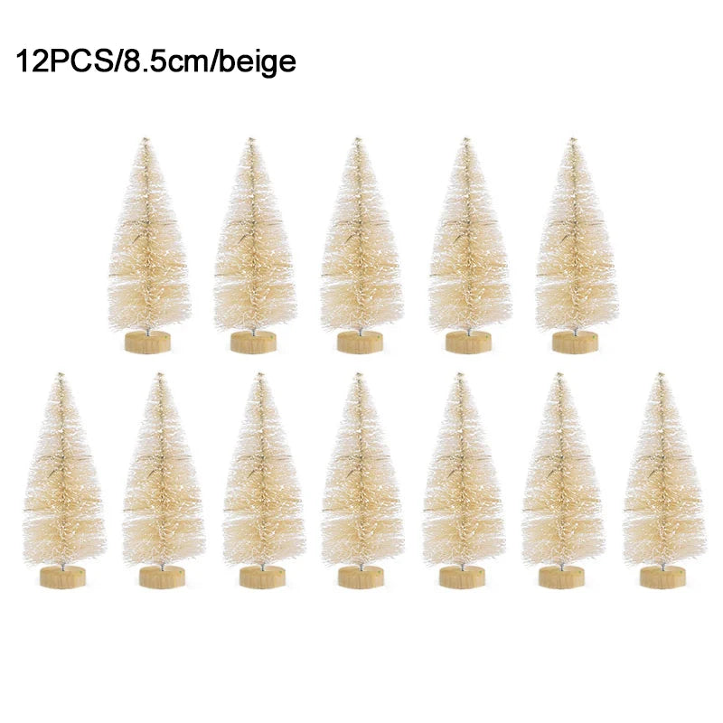 12pcs Mini Sisal Christmas Trees – DIY Holiday Table Decor Christmas Tree Decor Babs 8.5cm-beige as picture