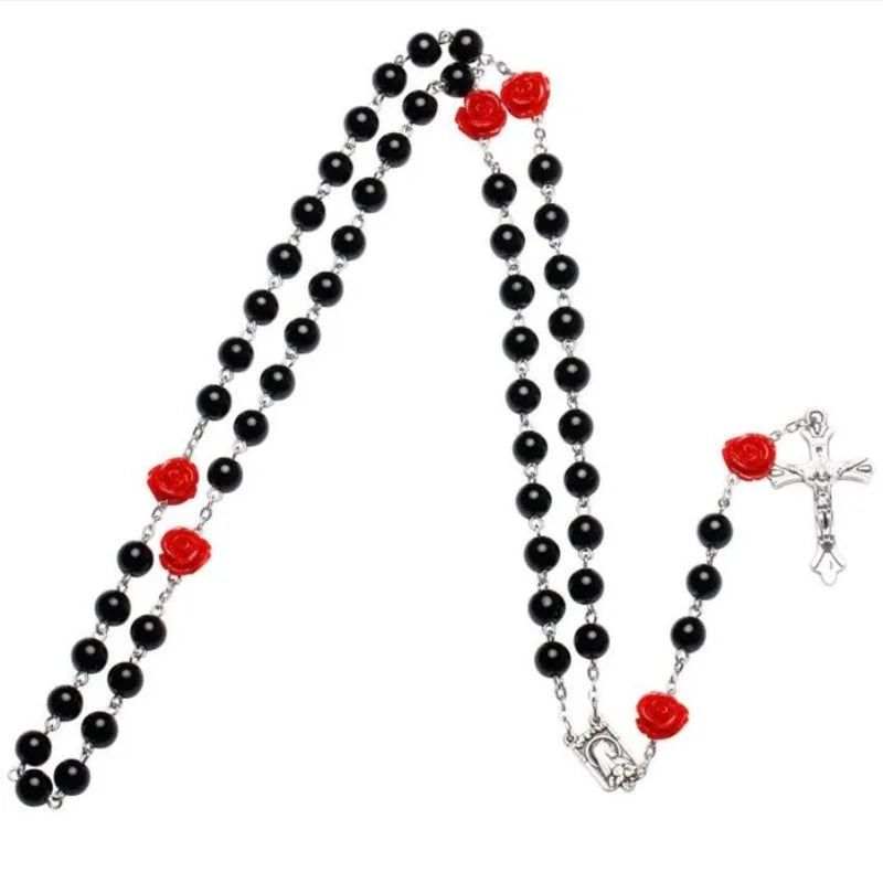 Polymer Clay Bead Rosary Cross Necklace | Catholic Gift Religious Pendant Necklace Babs