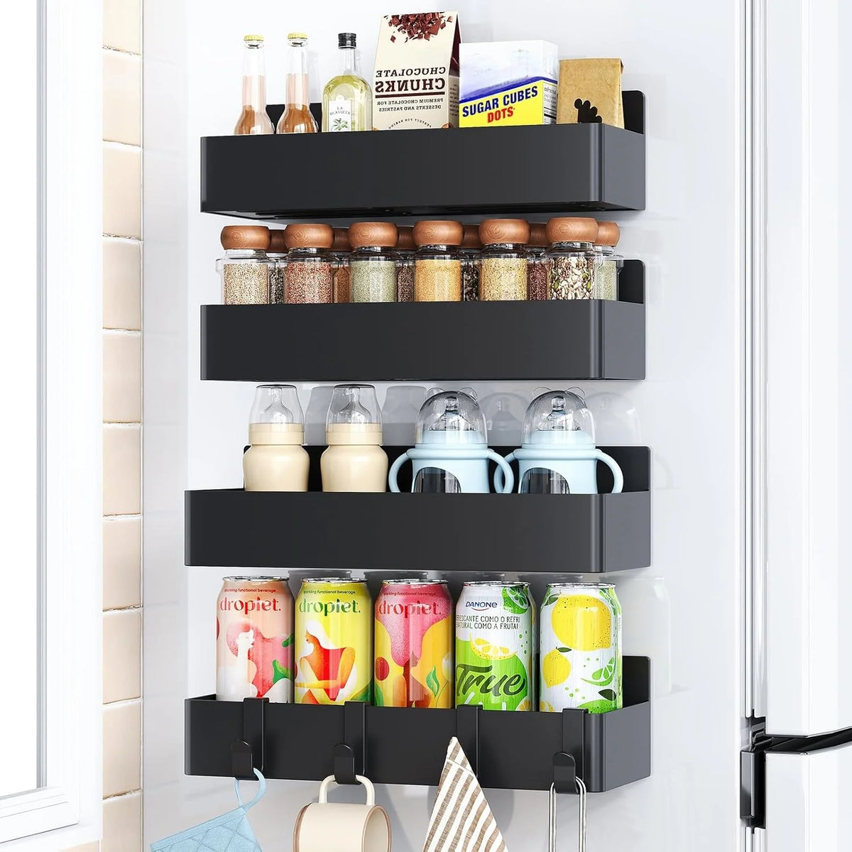 2-Pack Magnetic Spice Rack for Fridge – No-Tools Kitchen Shelf Magnetic Storage Rack Babs