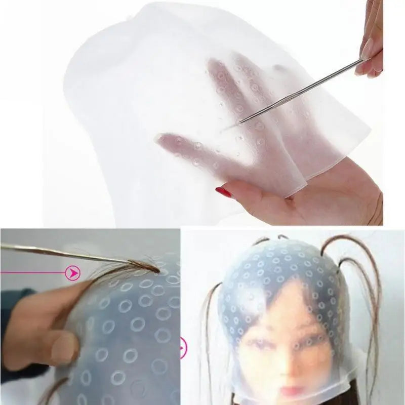Silicone Reusable Hair Highlighting Dye Cap with Needle Hair Coloring Cap Babs white