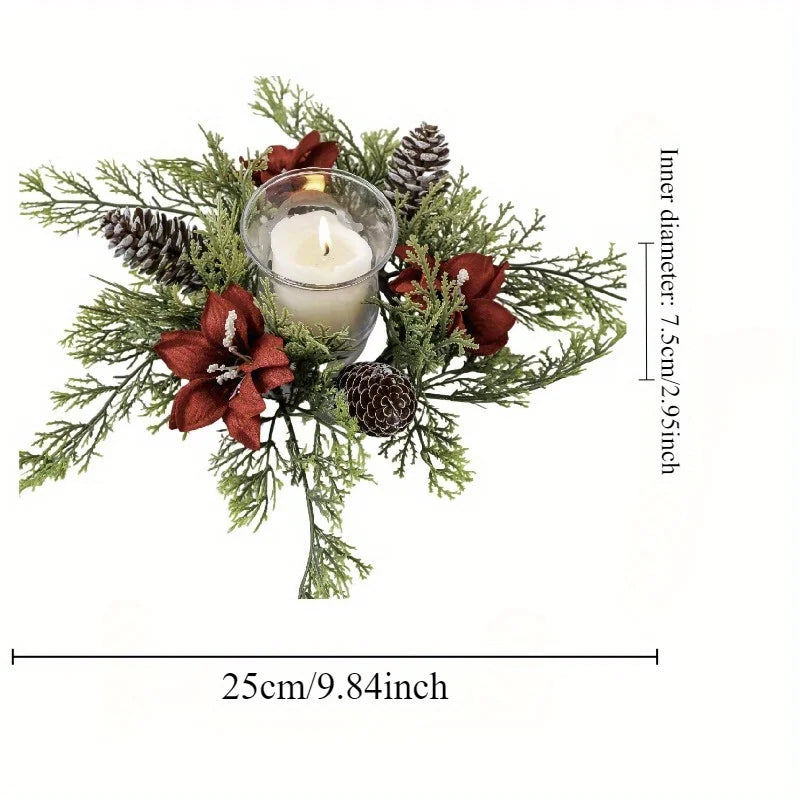 Christmas Floral Wreath Candle Holder | Holiday Centerpiece Wreath Candle Holder Babs 1pc