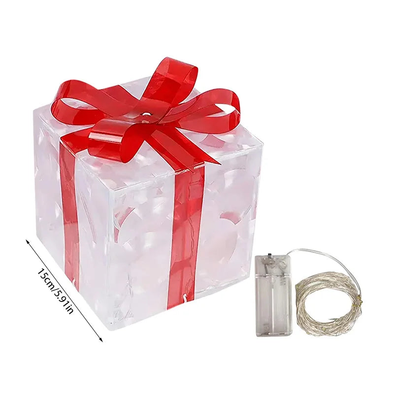 Christmas LED Glowing Gift Box Ornaments – Warm White Bow Décor Christmas LED Ornament Babs 15cm