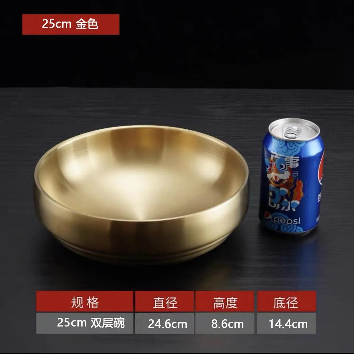 304 Stainless Steel Double Layer Korean Ramen & Salad Bowl Stainless Steel Bowl Babs Gold-5
