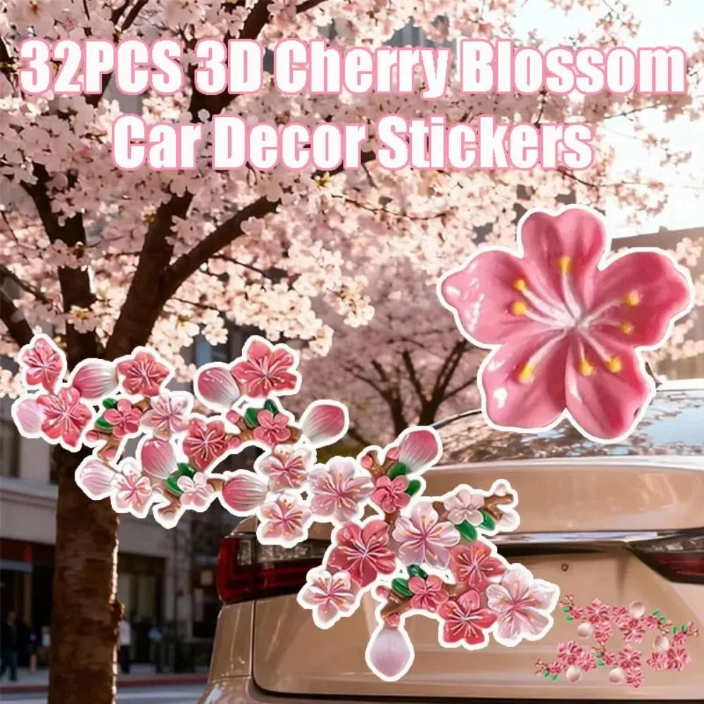 32Pcs 3D Cherry Blossom Car Stickers Waterproof Vinyl Decals Car Vinyl Decals Babs