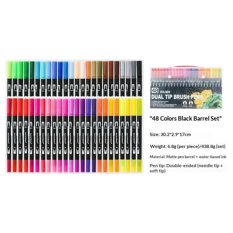 36-Color Soft Tip Brush Pens – Washable Water-Based Markers Watercolor Brush Pens Babs 48colors black