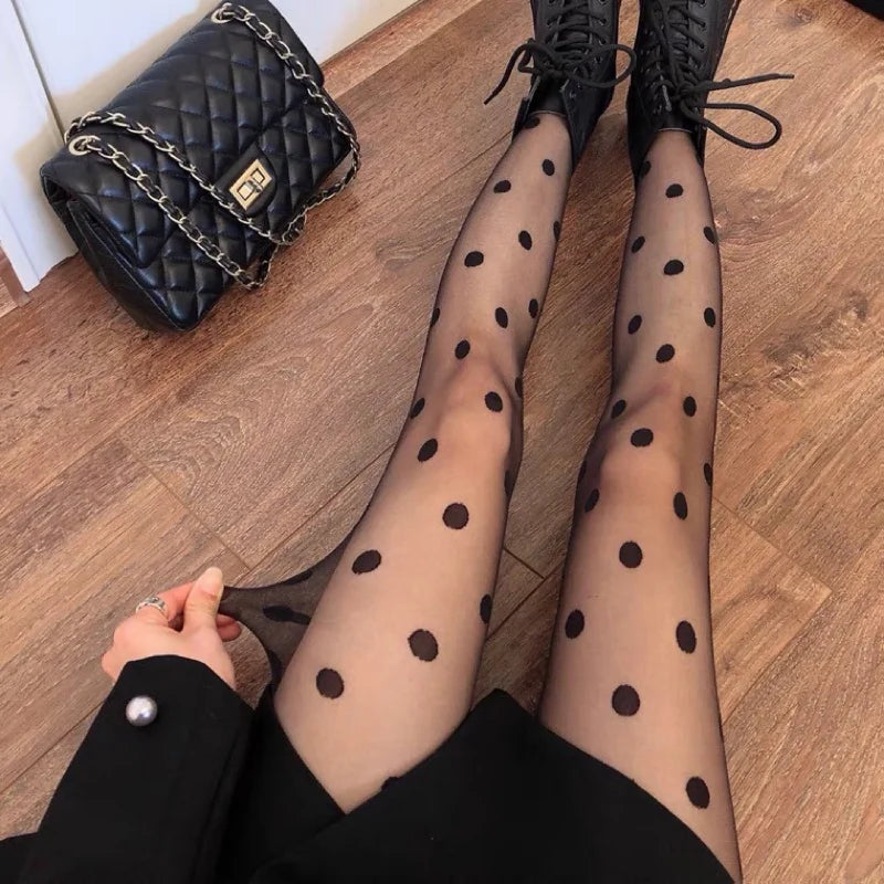 Women's Polka Dot Fishnet Pantyhose – Seamless Nylon Tights Fishnet Pantyhose Tights Babs