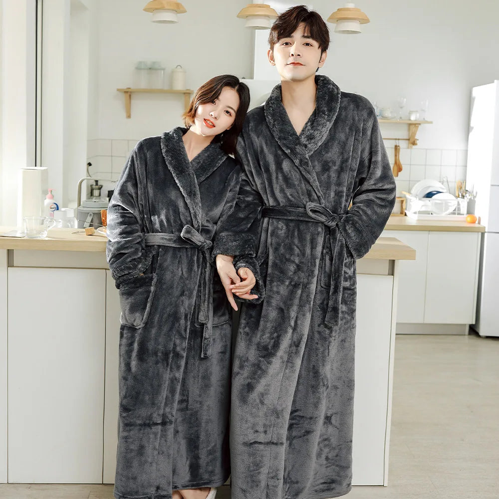 Couple Flannel Robe – Thick Fleece Bathrobe for Men & Women Fleece Bathrobe Babs