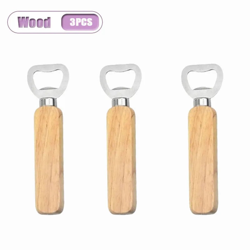 Wooden Handle Stainless Steel Bottle Opener – Bar & Kitchen Bottle Opener Babs Wood-3PCS