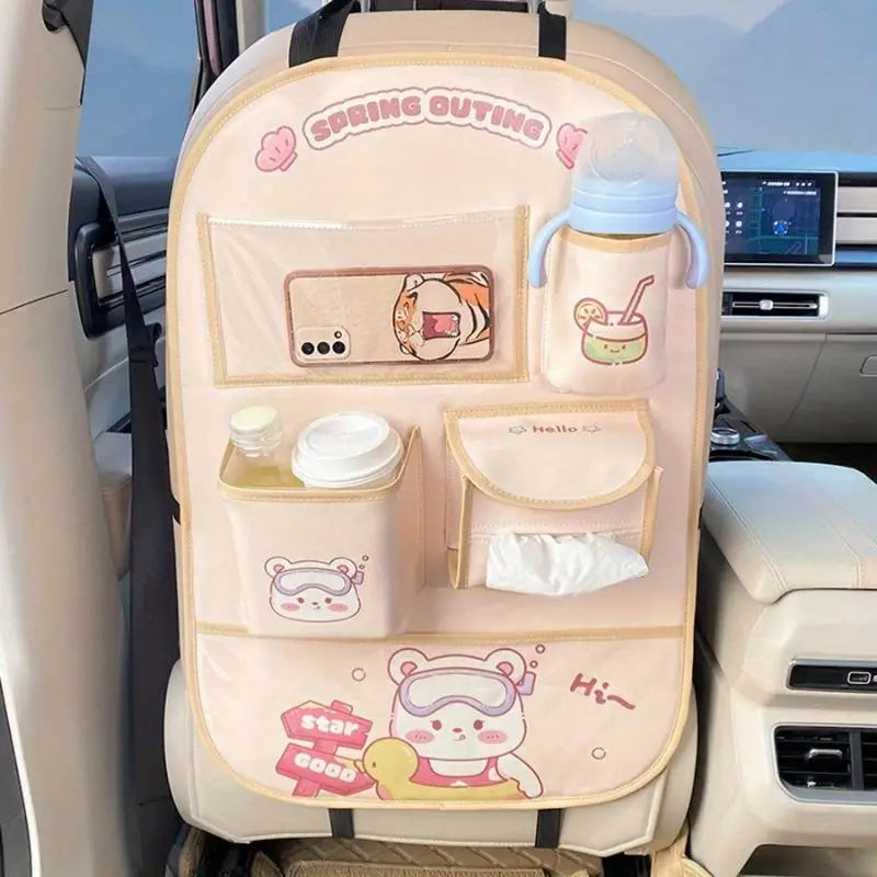 Cartoon Car Seat Back Organizer & Kick Mat – Bear & Bunny Car Seat Organizer Babs