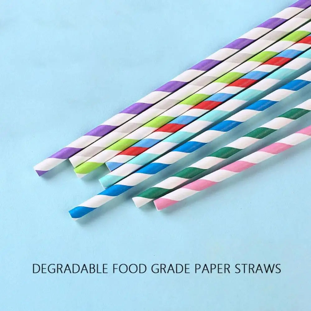 Colorful Stripe Paper Drinking Straws – 25-Pack Party Straws Disposable Paper Straws Babs