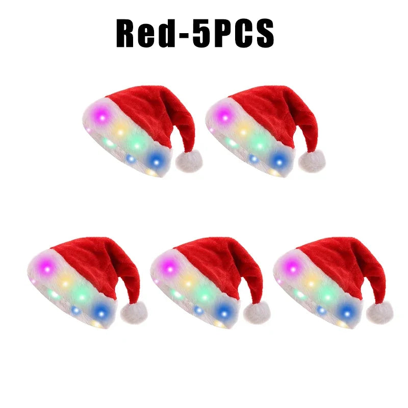 Light Up Santa Hat – LED Red Velvet Christmas Costume Hat LED Costume Hat Babs For Kid Red 5PCS