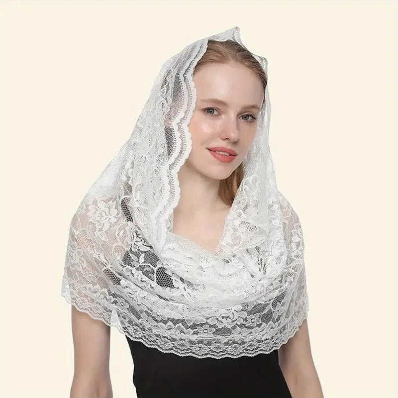 Premium Flower Lace Hijab Scarf Shawl – Tassel Bandana Headwrap Lace Hijab Scarf Babs