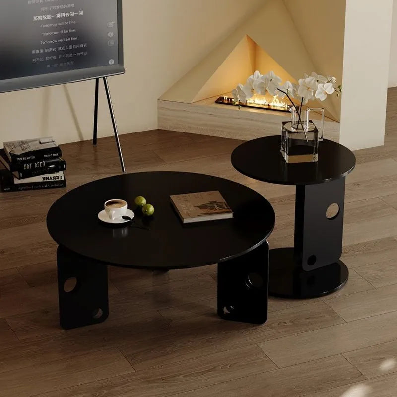 Modern Round Coffee Table – Rock Slab Top & Steel Frame Round Coffee Table Babs