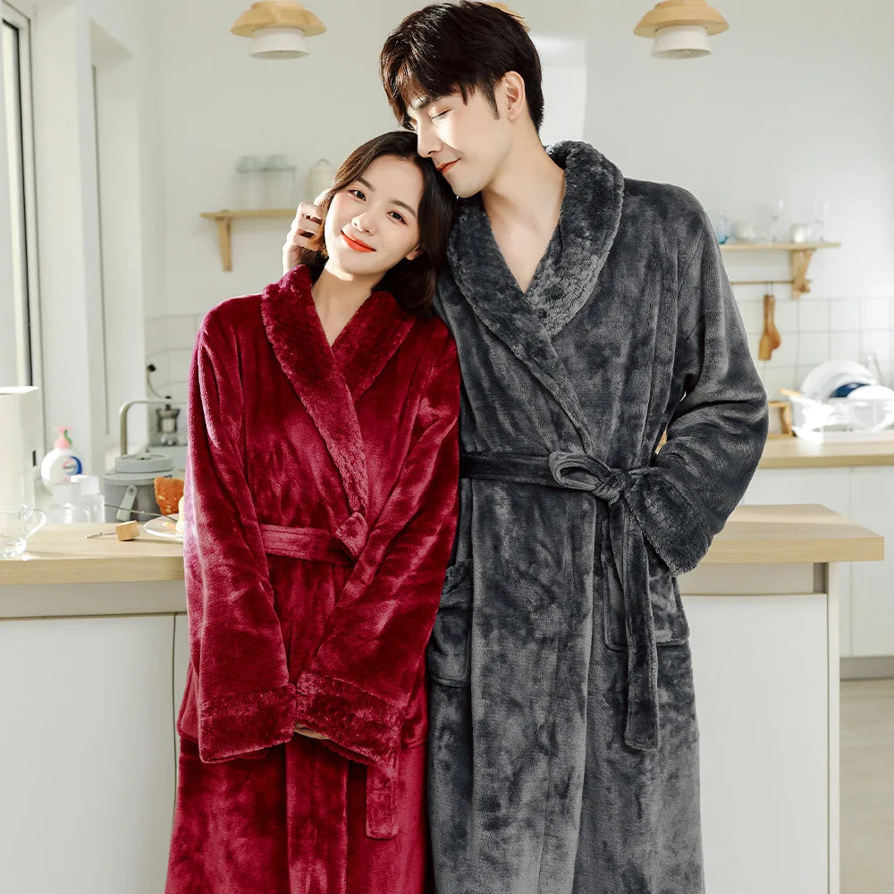 Couple Flannel Robe – Thick Fleece Bathrobe for Men & Women Fleece Bathrobe Babs