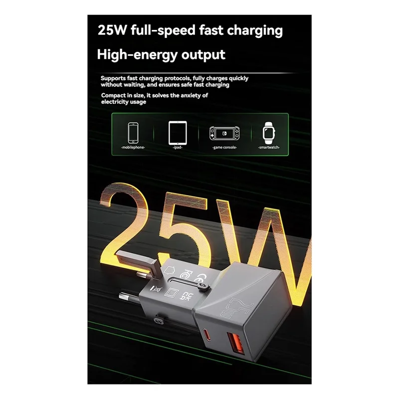 Universal Travel Adapter USB-C PD 25W & USB-A QC 3.0 18W Fast Charger Travel Adapter Charger Babs